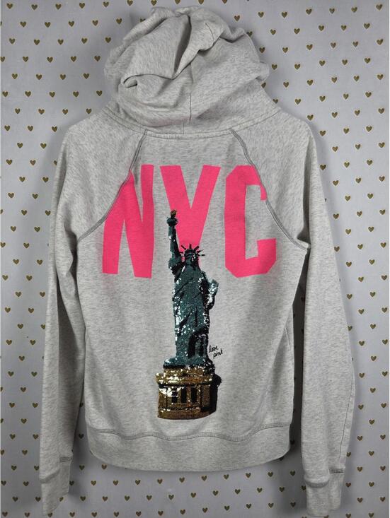 PINK Victoria's Secret Tops - Victorias Secret Pink NYC Bling Statue Of Liberty New Yorg Full zip Hoodie Med